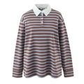 Macro detail of contrast white polo collar and blue striped knit fabric texture - S / Blue-Brown