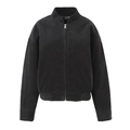 Women's black corduroy zip-up jacket featuring a stylish stand collar and ribbed texture - S / Black