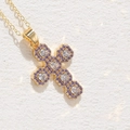Collana con ciondolo a croce placcata oro 14K con zirconi viola e trasparenti - Viola