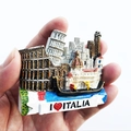 Detailed view of hand-painted resin 3D Italy fridge magnet showing Colosseum and Leaning Tower - Italy Landmarks