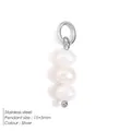 Three-bead natural freshwater pearl pendant with stainless steel silver ring finish - Triple Pearl (YP15546) / 15x5mm / Steel
