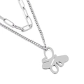 Collier double couche argenté avec maille trombone et gourmette avec pendentif papillon - Style Chaîne Gourmette Papillon Argenté (KN201247-Z)