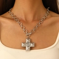 Silver snail swirl cross necklace with textured pendant and T-bar toggle clasp for women - Silver Necklace (Snail Texture 12088)