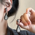 Elegant silver teardrop earrings with sparkling zircons and a vintage French aesthetic - 9# 925 Sterling Silver Earring Post - Black