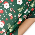 Christmas kraft wrapping paper roll with green festive Santa patterns and natural brown back - Gentleman in Fur Hat