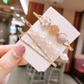 Set of four gold metal hair clips with white pearls and crystals on card display - A116-03# Light Purple Pearl 3-Piece Set