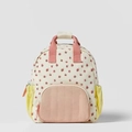 Kids strawberry canvas backpack with colorful pink and yellow contrast pockets - Strawberry Print Color Block