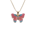Fashionable butterfly necklace with pink and blue enamel and gold plated chain - Pink