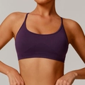 Seamless dark purple yoga sports bra with thin straps and ribbed support band - Plum Purple