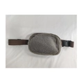 Gray plush waist bag with adjustable brown strap and black buckle closure - Gray