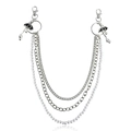 Dreilagige silberne Taillenkette mit Kunstperlen und Pilzschädel-Anhängern für Jeans - Drei Lagen Perlenkette mit Pilzanhänger (ZW1108)