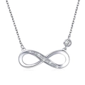 Elegant infinity symbol necklace in silver with sparkling zircons and a round solitaire stone - Silver
