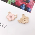 Pink enamel cherry blossom alloy pendant with small white wings for DIY jewelry - Rhinestone Flower Wings (20x18mm)