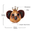 Bronze glitter koala brooch with red rhinestones and crown detailing, 3.7x4.2cm size - Crown Koala Shape Style (DW0702)