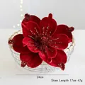 Deep red velvet artificial flower with red glitter and gold sequins for holiday decor - Red
