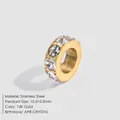 Premium stainless steel spacer bead with April crystal birthstone and 14K gold plated finish - April White (APR-CRYSTAL) / 10.5x3.5mm / Gold