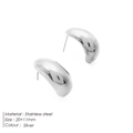 Polished silver stainless steel stud earrings in 20x11mm chunky curved metal design - 20x11mm / Silver