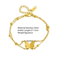 Golden double-layer stainless steel butterfly anklet with beaded chain and 21+5cm length - Gold Anklet (N308)