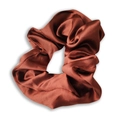 Lustrous rust red satin scrunchie with smooth silk-like texture and elastic band - Brown Red