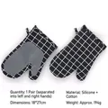 Black and white plaid silicone and cotton oven mitts set, size 18x27cm heat resistant - Left and Right Hand Combination / Black Plaid