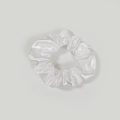 Minimalist white satin scrunchie with glossy pleated texture on light background - Satin 40 (White)