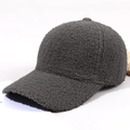 Winter warm baseball cap in dark grey teddy fleece with a minimalist solid color design - Adjustable / Gray