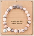 Handmade friendship bracelet with white marble natural stone beads and silver heart charm - Pink Zebra + friendship Card