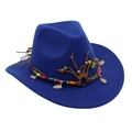 Detailed view of blue western cowboy hat with colorful ethnic beads and shell decor - One Size / Sapphire Blue