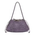 Handwoven purple leather shoulder bag with drawstring closure and crossbody strap - Taro Purple