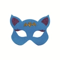 Blue felt Halloween bat mask for kids with purple glitter lashes and golden bat icon - Blue Mask