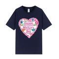 Navy blue Mother's Day t-shirt featuring pink floral heart and Happy Mother's Day print - XS / Navy Blue (Heart Pattern)