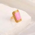 Adjustable gold ring with pink enamel rectangle face and textured scale surface - Adjustable Open / 18K Gold Plated Square Pink