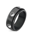 Anello girevole in acciaio inossidabile nero con classico motivo Tai Chi bianco e nero - Stile con Motivo Tai Chi Bagua