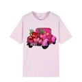Pink cotton crewneck T-shirt with a heart-filled truck print and Love typography - Pink
