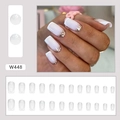 Witte Franse kunstnagels met zilveren glitterverloop en vierkant ontwerp - W448 Frans wit met zilveren glitter (lijmstijl)
