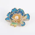 Exquisite peony flower brooch in blue gradient enamel with white pearl and rhinestones - Blue Peony