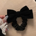 Elegante elastico per capelli in velluto nero con fiocco in stile retrò francese da donna - Stile 2 Scrunchie con Fiocco (Piccolo 11*7cm) / Nero
