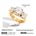 18K gold plated stainless steel ring with three round white zircons and waterproof finish - US 6 / Three Stone Round (JDR0107022-6)