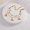 Double-layer 304 stainless steel bracelet with butterfly pendants and gold plating - Butterfly Layering Style