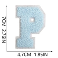Blue chenille letter P patch with dimensions 7cm by 4.7cm for clothing and bags - Letter P / Light Blue