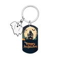 Halloween keychain set with ghost charm and Happy Halloween pumpkin tag on white background - Scary Ghost (Single-sided Color Printing)