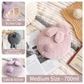 Pink plush rabbit hot water bottle with fluffy ears and a secure leak-proof screw cap - 700ml / Round / Pink