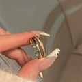 Minimalist gold double layer open ring with elegant white enamel inlay for women - Gold Double Layer Adjustable Open Ring (J3376)