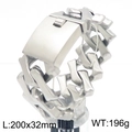Matte silver heavy titanium steel Cuban bracelet with geometric links and folding clasp - 20cm*32mm / Steel Color Sand Surface (KB187449-KJX)