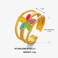 Anillo ajustable de acero dorado con pétalos de flores de esmalte colorido - Textura de Flores de Colores (853)