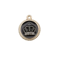 Golden crown pendant with black enamel inlay and small diamonds for DIY jewelry making - Black Round Crown with Rhinestone (12456)
