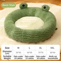 Green frog shaped pet bed size chart showing M to XXL dimensions for cats and dogs - M (50x50cm) / Green Frog Round Cushion Bed