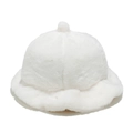 Close-up of soft white plush fabric and fluffy pom-pom detail on a warm winter bucket hat - M (56-58cm) / White