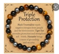 Bracelet Triple Protection avec tourmaline noire, oeil de tigre et hématite polie - 8mm Triple Protection avec Carte