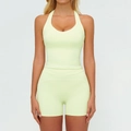 Ensemble de yoga deux pièces avec brassière dos nu et short taille haute vert citron - S / Haut Et Bas / Débardeur + Short / Vert Citron